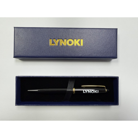 LYNOKI Ballpoint Pen, Medium Point and Smooth Writing Black Ink Pen with Pen Box, Black Gold Metal Body, 1 pc, 0.7mm