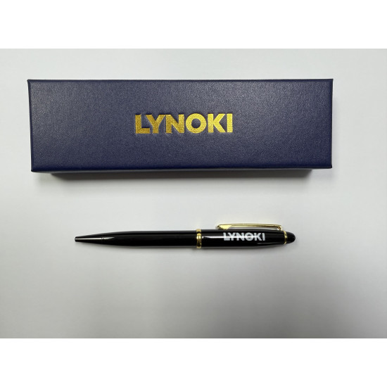 LYNOKI Ballpoint Pen, Medium Point and Smooth Writing Black Ink Pen with Pen Box, Black Gold Metal Body, 1 pc, 0.7mm