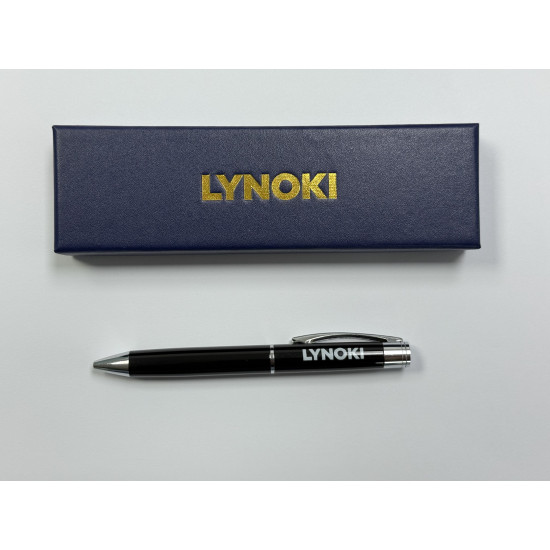 LYNOKI Ballpoint Pen, Medium Point and Smooth Writing Black Ink Pen with Pen Box, Black Silver Metal Body, 1 pc, 0.7mm